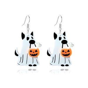 Halloween Dog Earrings - Orange Pumpkin with Ghost Costume